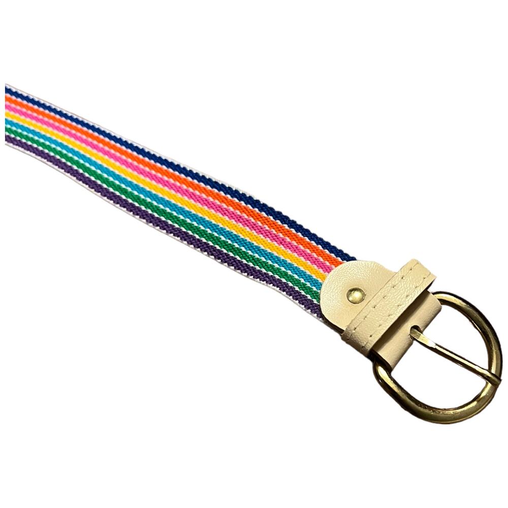 Vintage 90s Rainbow Striped Elastic Belt 32-36 Inch Waist